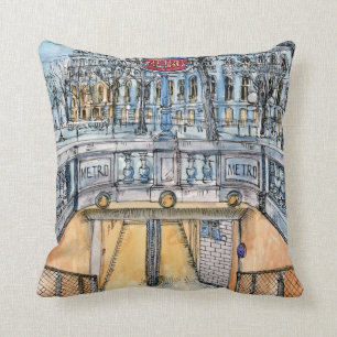 Bestimmungsorte  Watercolor-Vintager Metro-Eingang Kissen