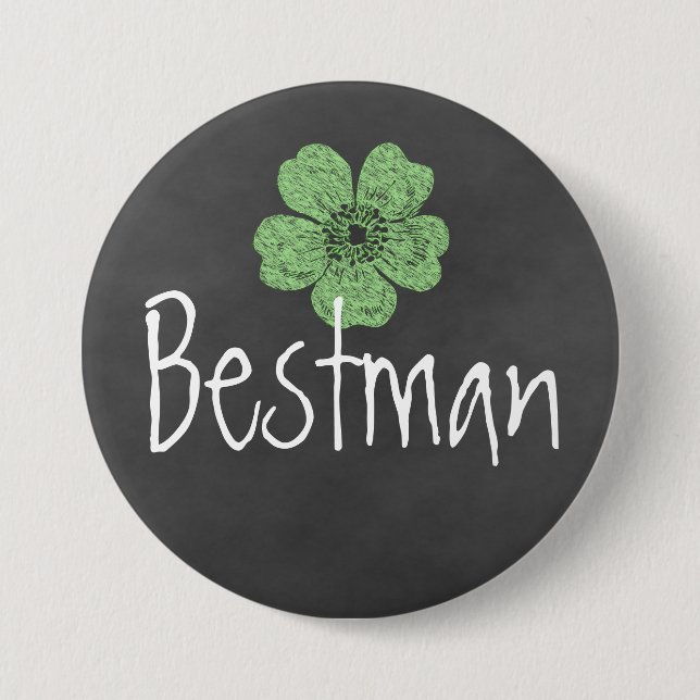 Bestman Wild Green Rose Chalkboard Button (Vorderseite)
