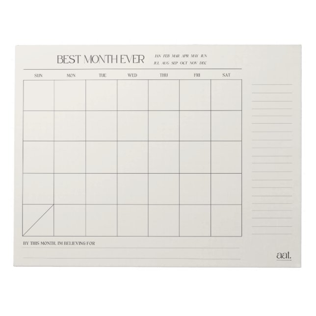 Bestmonatsplaner 11" x 8,5" Notepad - 40 Seiten Notizblock (Vorderseite)