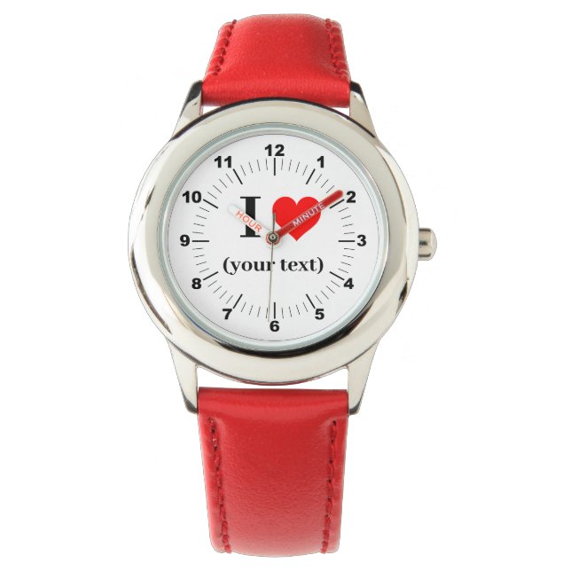 BESTSELLER! Kid's I ❤️ Red Leather Strap Watch Armbanduhr (Vorderseite)