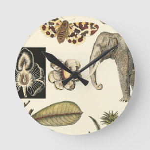 Bestückte Tiere auf Creme-Hintergrund gemalt Runde Wanduhr