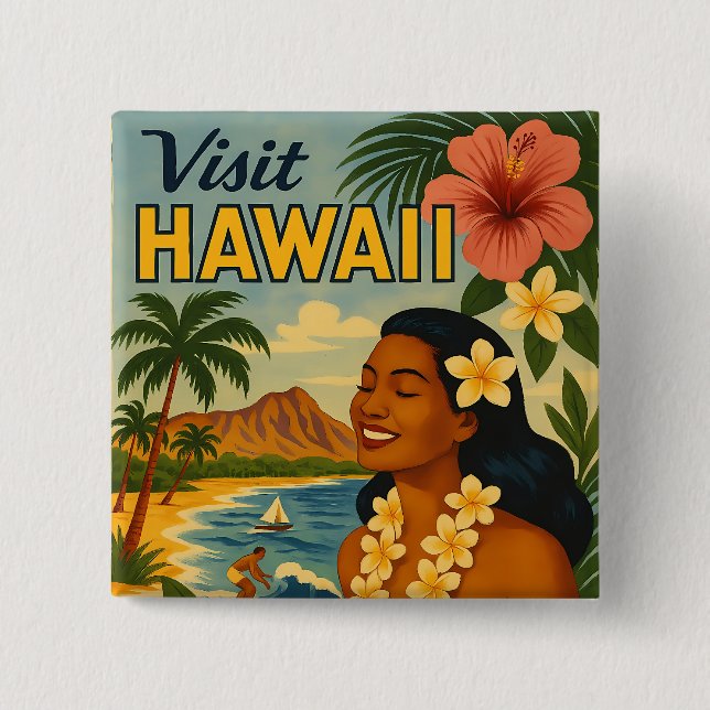 Besuch auf Hawaii in der Mitte des Jahrhunderts To Button (Vorderseite)