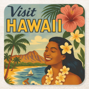 Besuch auf Hawaii in der Mitte des Jahrhunderts To Rechteckiger Pappuntersetzer