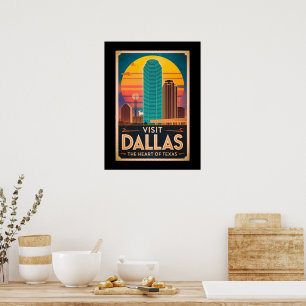 Besuch Dallas - Retro Skyline Travel Poster