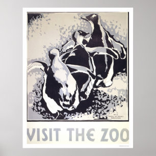 Besuch des Zoo Pinguin 1936 WPA Poster