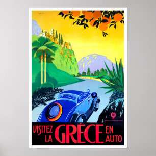 Besuch Griechenland mit dem Auto Vintage Reise Pos Poster