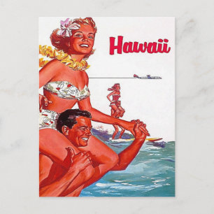 Besuch Hawaii - Surfen - Vintage - Reise Postkarte