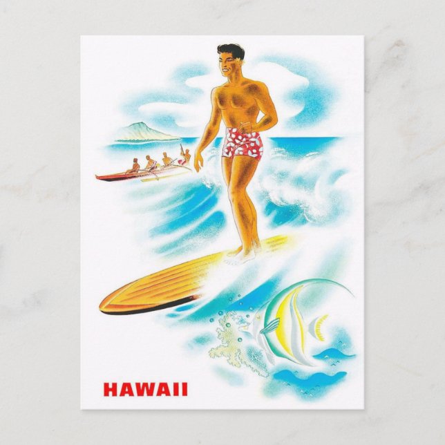 Besuch Hawaii - Surfen - Vintage - Reise Postkarte (Vorderseite)