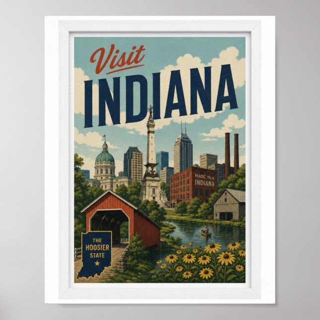 Besuch Indiana Reise Vintage Poster (Vorne)