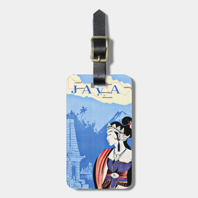 Besuch Java Indonesien von Singapur Vintag Gepäckanhänger (Vorderseite vertikal)