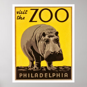 Besuch Philadelphia Zoo, großer Hippo, Vintage Re Poster