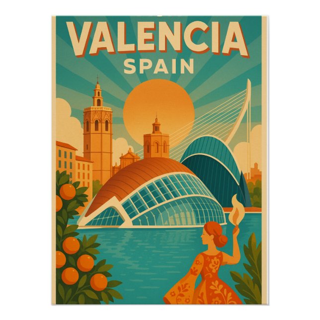 Besuch Valencia, Spanien - Retro Travel 2025 Poster (Vorderseite)