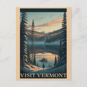 Besuch Vermont Winter Snow Illustration Reisen Postkarte