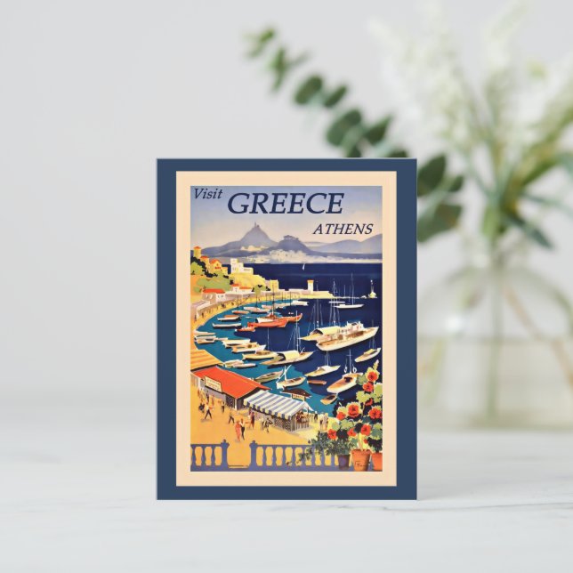 Besuch von Athen Griechenland, Vintage Reiseplakat Postkarte (Stehend Vorderseite)