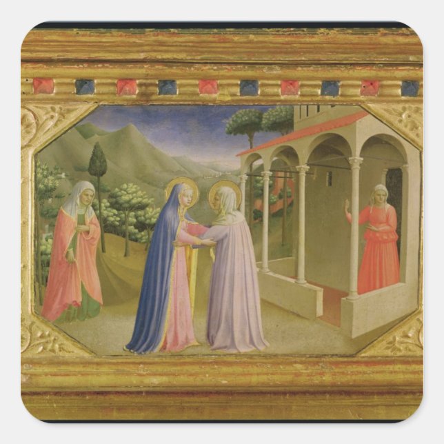 Besuch, von Predella Annunciation Quadratischer Aufkleber (Vorderseite)