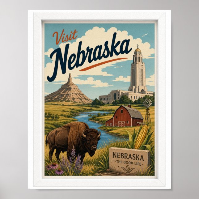 Besuche Nebraska Reise Vintage Poster (Vorne)