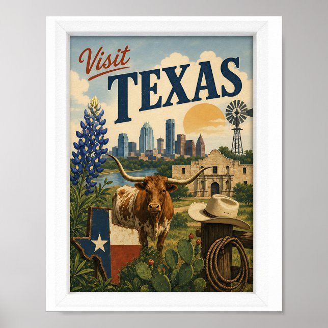 Besuche Texas Reise Vintage Poster (Vorne)