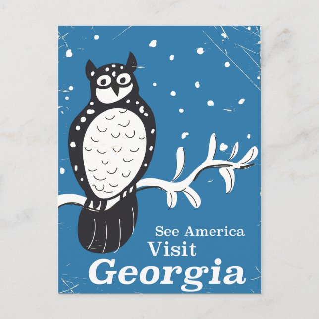 Besuchen Georgia USA Vintages Eule-Plakat Postkarte (Vorderseite)