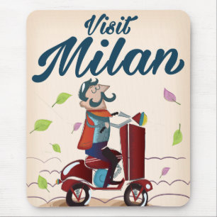 Besuchen Mailand Cartoon Vintage Reiseplakat Mousepad