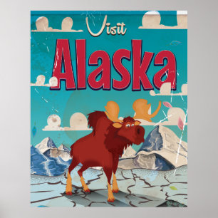 Besuchen Sie Alaska Cartoon Vintage Poster