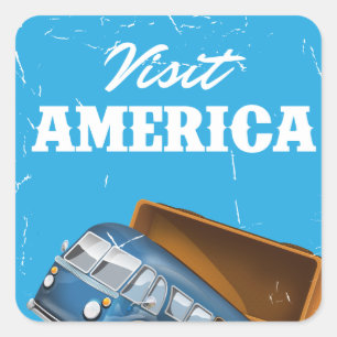 Besuchen Sie Amerika Vintagen Urlaubstext. Quadratischer Aufkleber