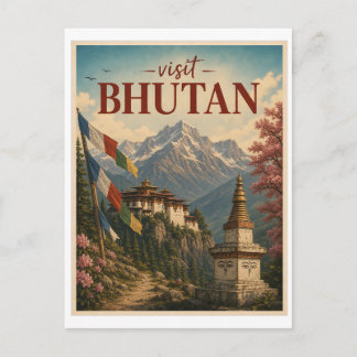 Besuchen Sie Bhutan Reise Vintage Postkarte