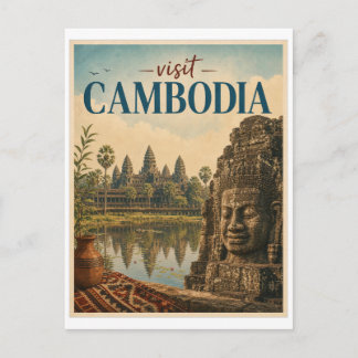Besuchen Sie Cambodia Travel Vintage Postkarte