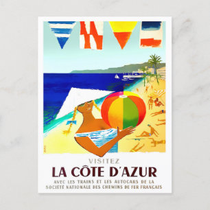 Besuchen Sie Côte d'Azur Frankreich Vintage-Reise Postkarte