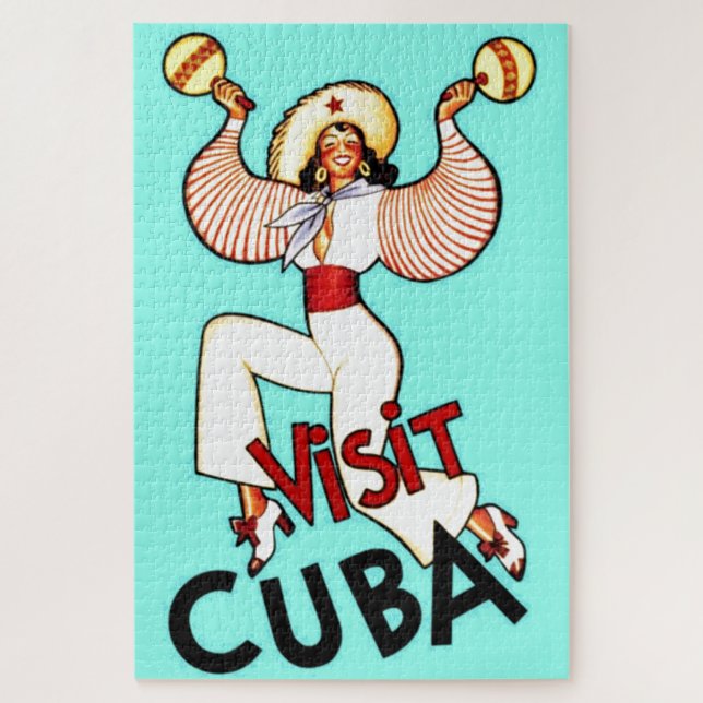 Besuchen Sie Cuba Vintage Travel Illustration Art  Puzzle (Vertikal)