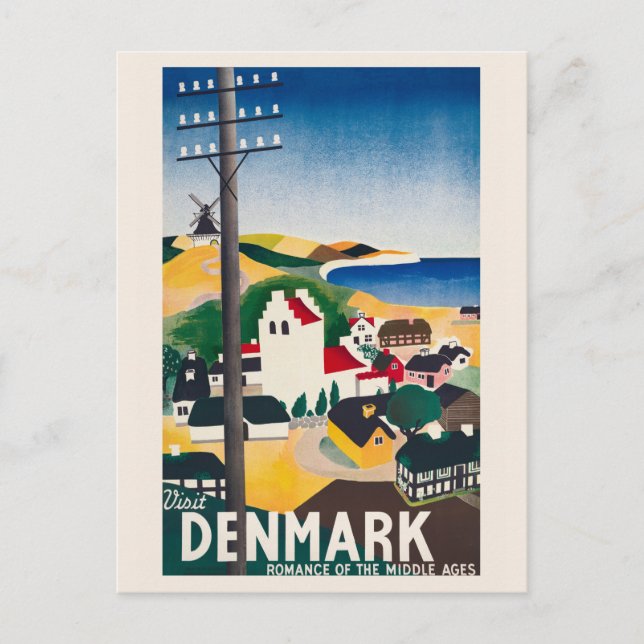 Besuchen Sie Dänemark Vintage Travel Poster 1936 Postkarte (Vorderseite)