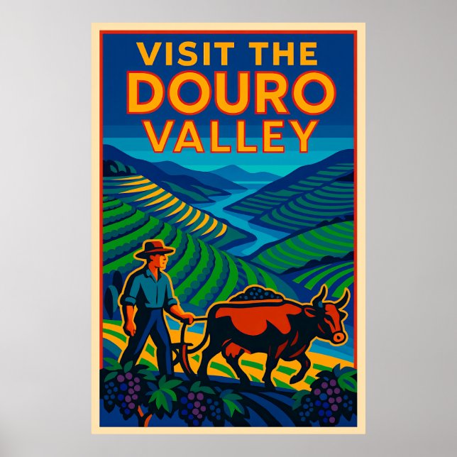 Besuchen Sie das Douro Valley Art Deco Poster (Vorne)