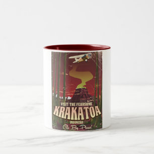 Besuchen Sie das Fearsome Krakatoa Reiseplakat Zweifarbige Tasse