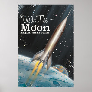 Besuchen Sie das Mond vintage-Sci-Fi-Reiseposter Poster