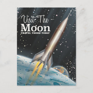 Besuchen Sie das Mond vintage-Sci-Fi-Reiseposter Postkarte