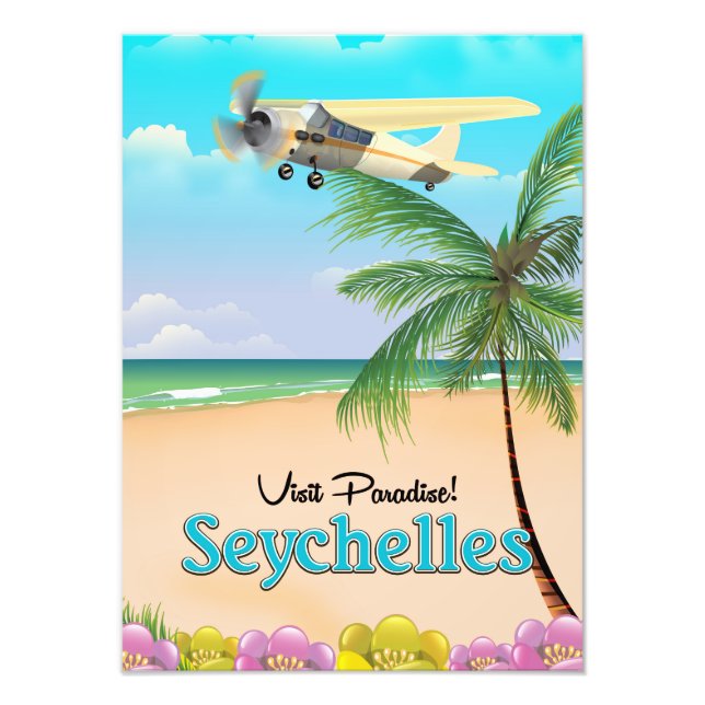 Besuchen Sie das Paradies! Seychelles Reiseplakat Fotodruck (Vorne)