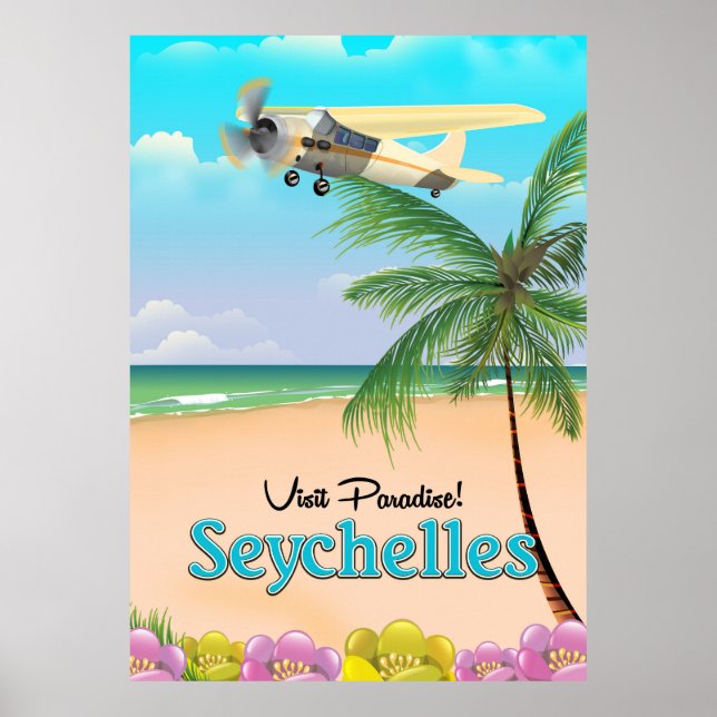 Besuchen Sie das Paradies! Seychelles Reiseplakat Poster (Vorne)
