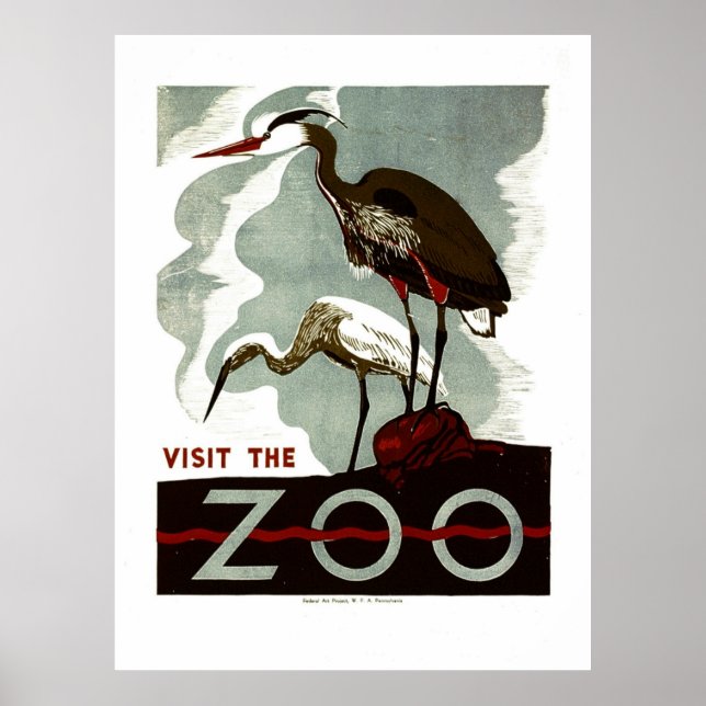 Besuchen Sie den Zoo - WPA Poster mit Helden oder  (Vorne)