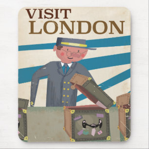 Besuchen Sie die Londoner Vintage-Poster-Kunst Mousepad