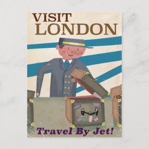 Besuchen Sie die Londoner Vintage-Poster-Kunst Postkarte