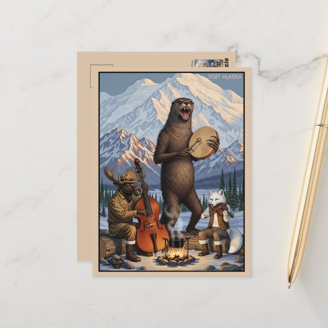 Besuchen Sie die WPA-Kunst Alaskas Postkarte (Vorderseite/Rückseite Beispiel)