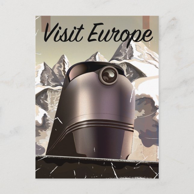 Besuchen Sie Europa Vintage Lokomotive Reiseplakat Postkarte (Vorderseite)