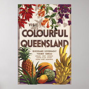Besuchen Sie Farbige Queensland Australien Vintage Poster