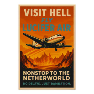 Besuchen Sie Hell - Fly Lucifer Air Vintage Reisep Poster