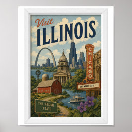 Besuchen Sie Illinois Reise Vintage Poster