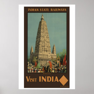 Besuchen Sie India Budh Gaya Vintage Reiseplakat Poster