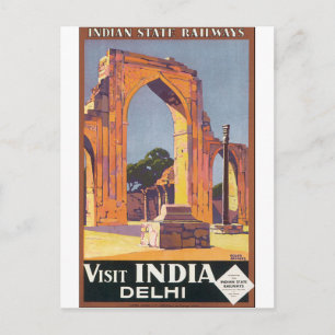 Besuchen Sie India Delhi Vintage Reiseplakat Postkarte
