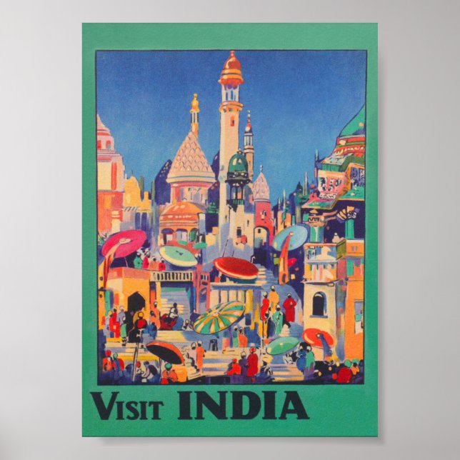 Besuchen Sie India Vintage Travel Poster (Vorne)