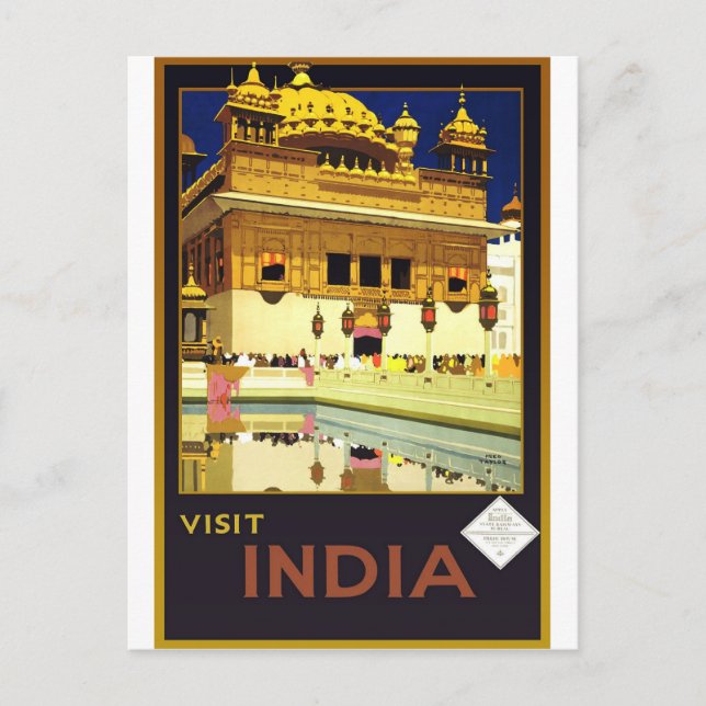 Besuchen Sie India Vintage Travel Poster Art Postkarte (Vorderseite)