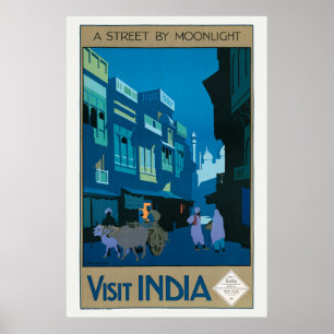 Besuchen Sie Indien A Street by Moonlight Travel P Poster