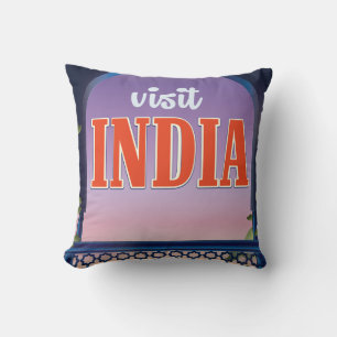 Besuchen Sie Indien Vintage-Reise-Druck. Kissen